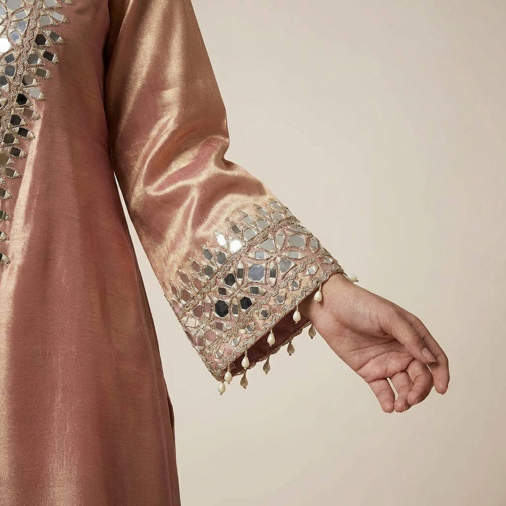 Giraffe Silk Pink Mirror Work Indo-Western Dress