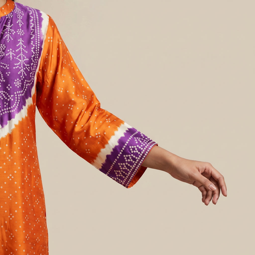 Tangerine Bandhej Gajji Silk Glow Kurta Set