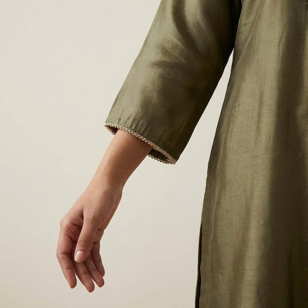 Olive Regal Embroidered Kurta Set