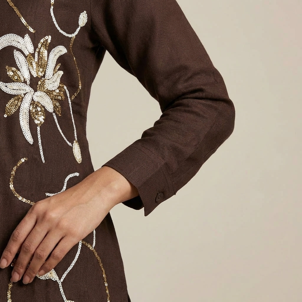 Mocha Bloom Embroidered Co-Ord Set