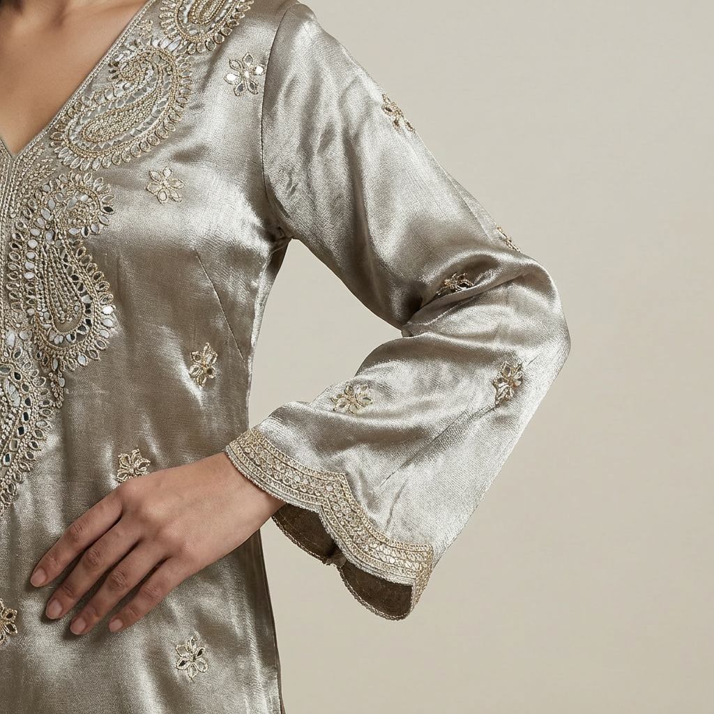Chandani Giraffe Silk Silver Mirror work Ethnic Co-Ord Set