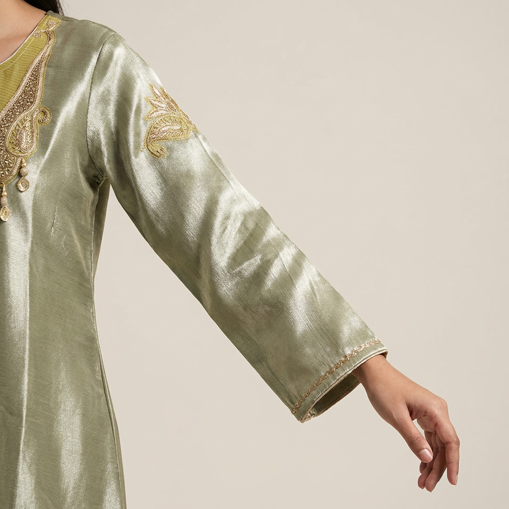 Green Blush Giraff Silk Co-Ord Set with Farsi Salwar