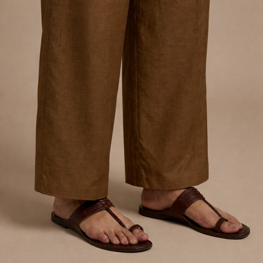 Brown Silk Panelled Kurta Set with Straight Pants