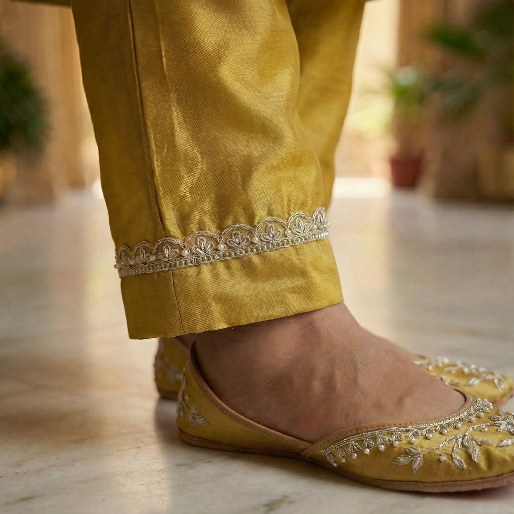 Sunheri Hand Embroidered Yellow Organza Kurta Set