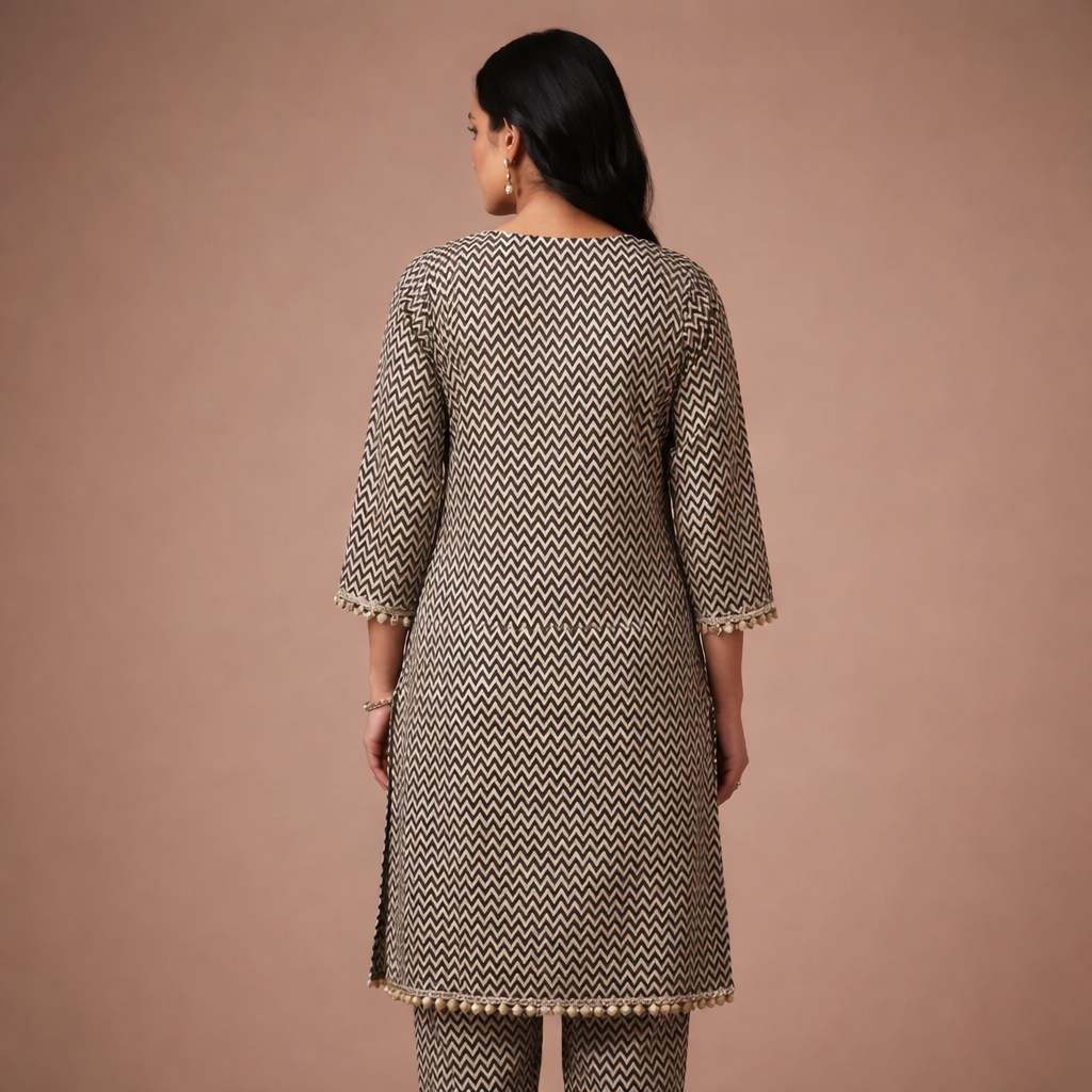 Ivory Chevron Grace Modal Silk Co-Ord Set