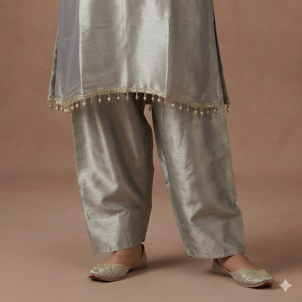 Silver Blush Elegance Giraff Silk Co-Ord Set with Farsi Salwar