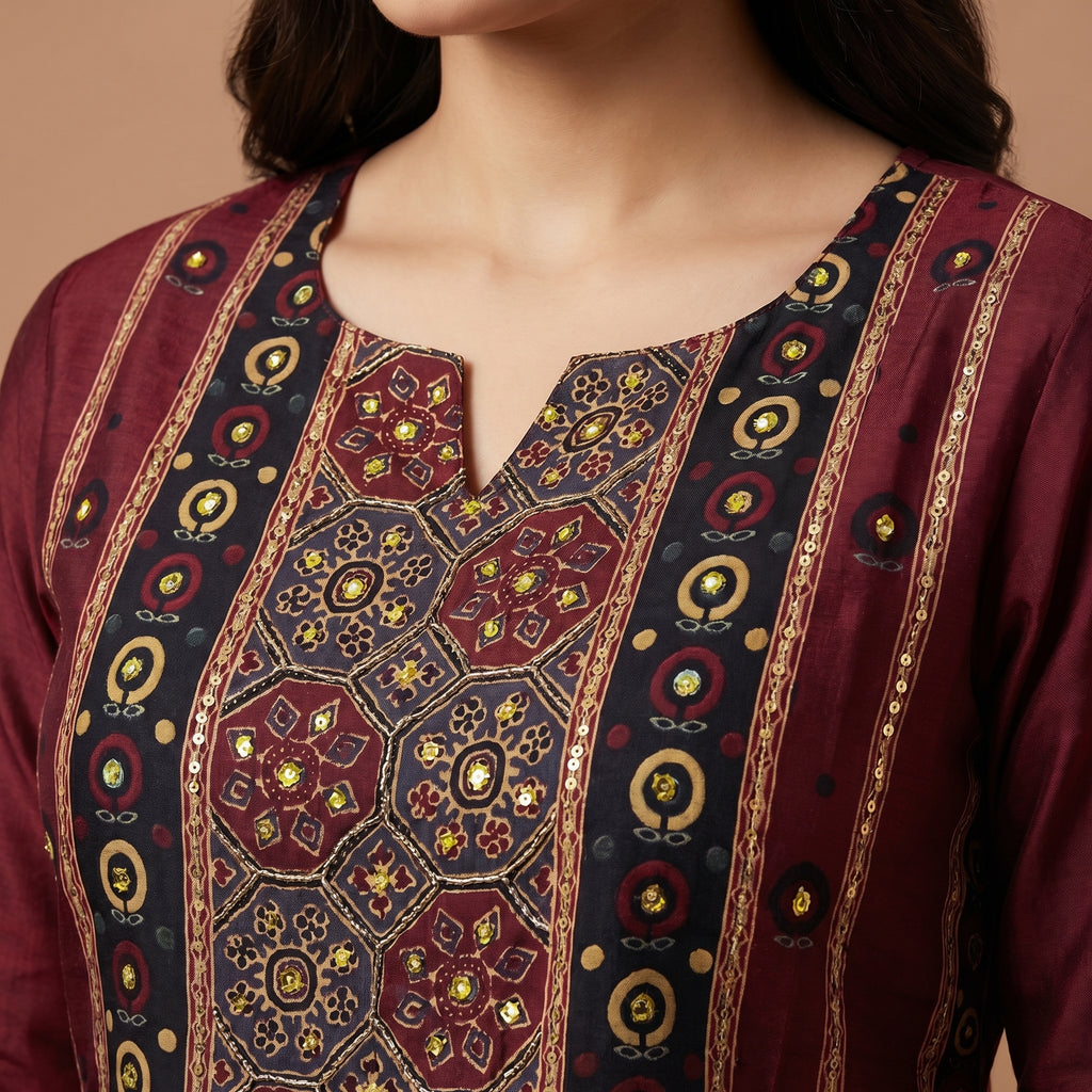 Royal Maroon Heritage Viscose Kurta Set