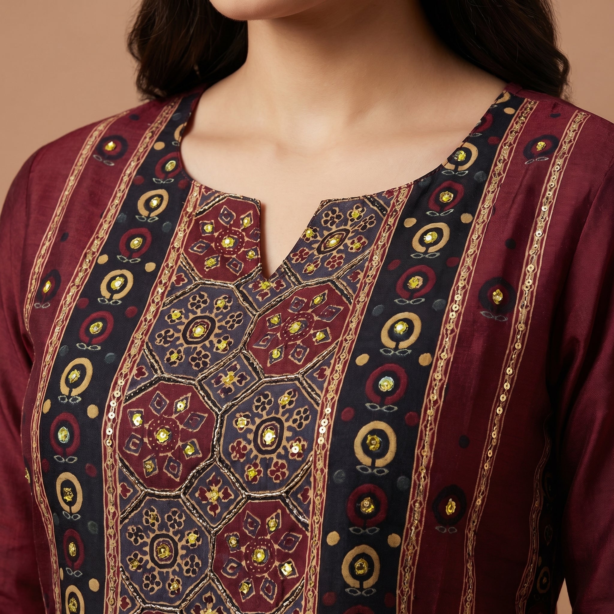 Royal Maroon Heritage Viscose Kurta Set