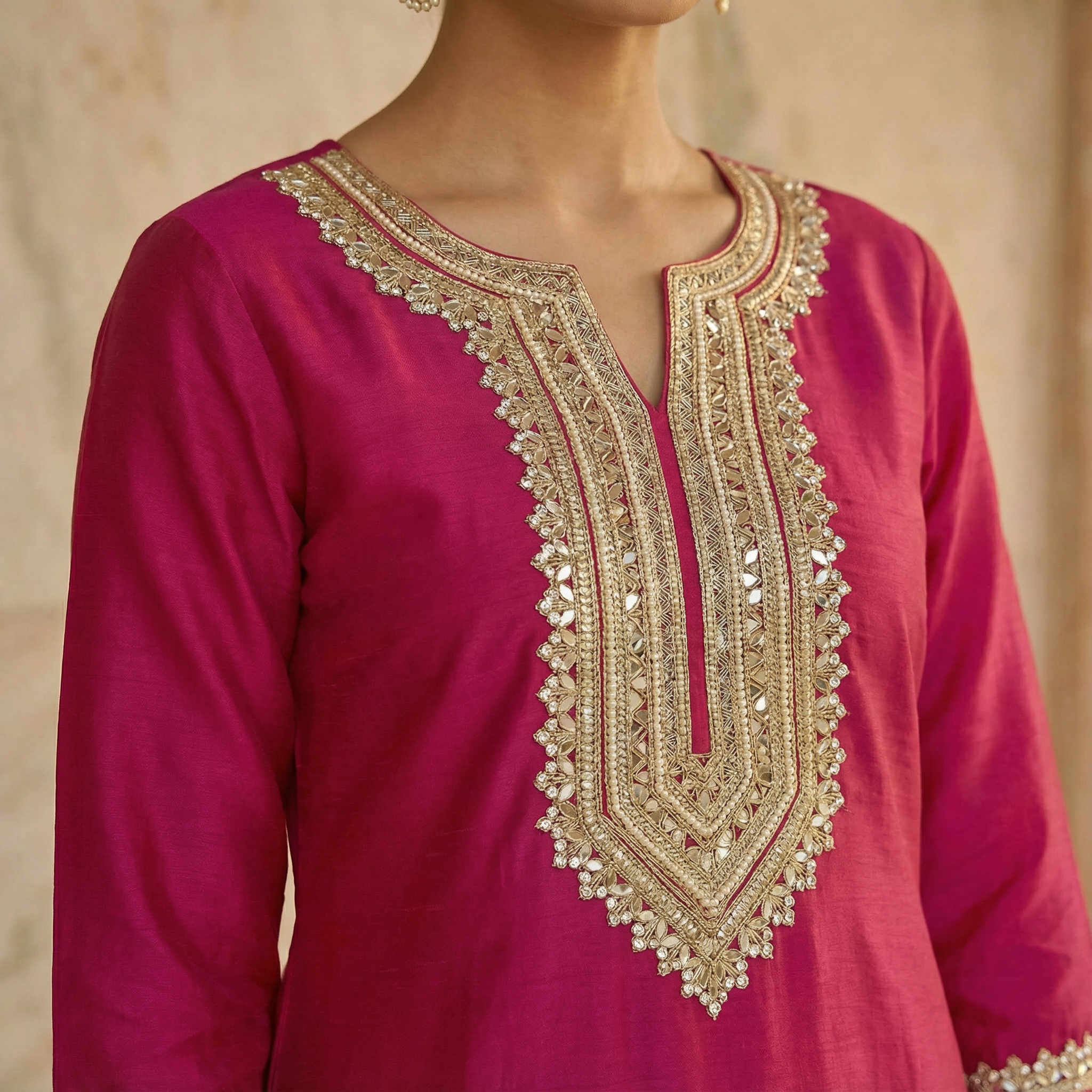Raktima Fuschia Silk Kurta set for women