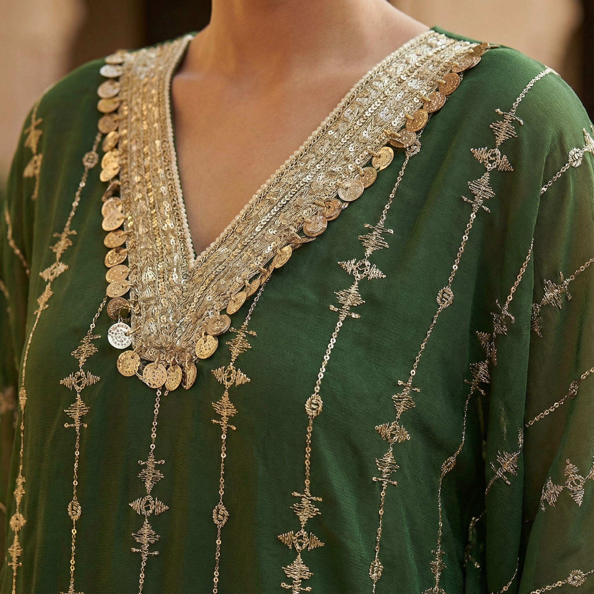 Saubhagya Handcrafted Green Organza Kaftan Set
