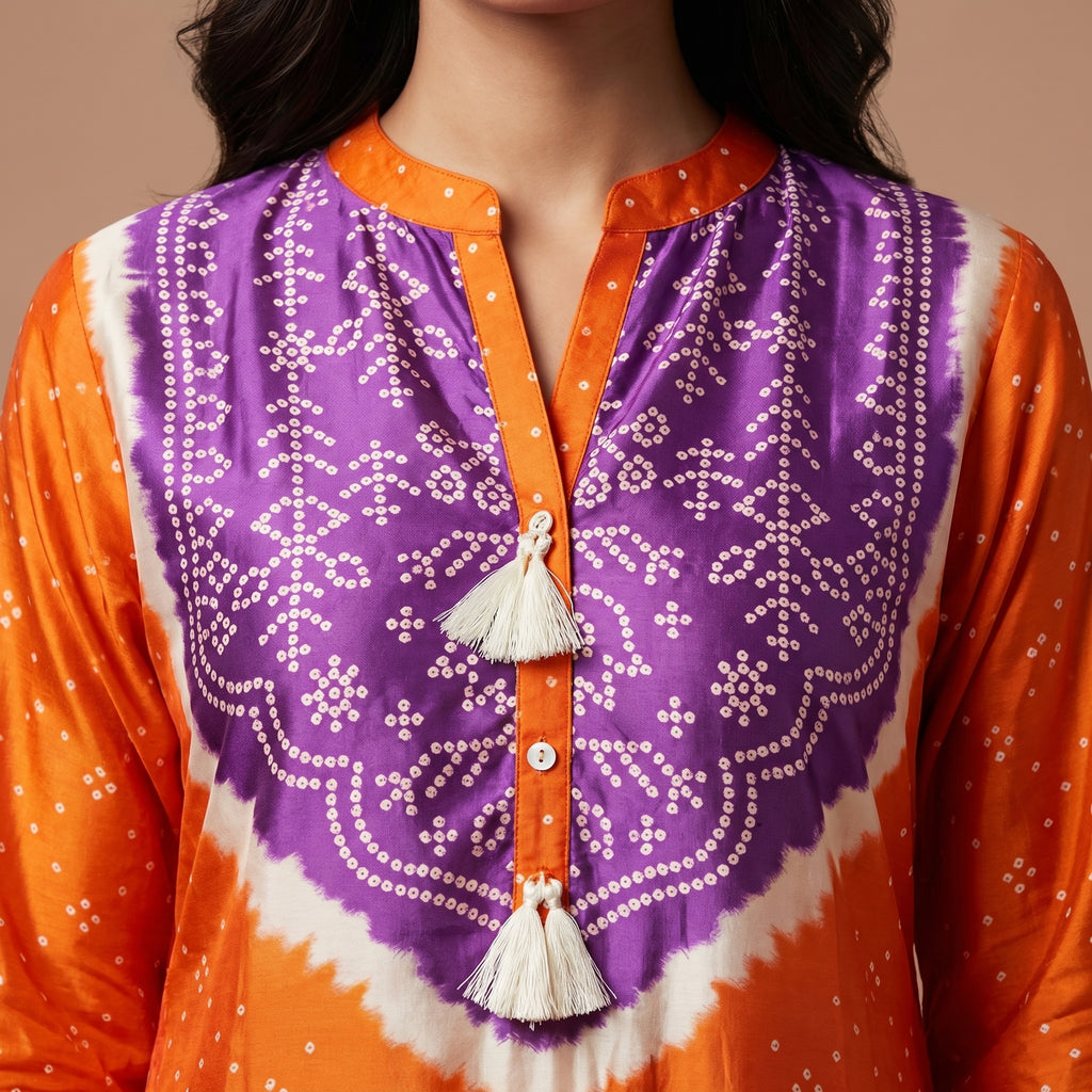 Tangerine Bandhej Gajji Silk Glow Kurta Set