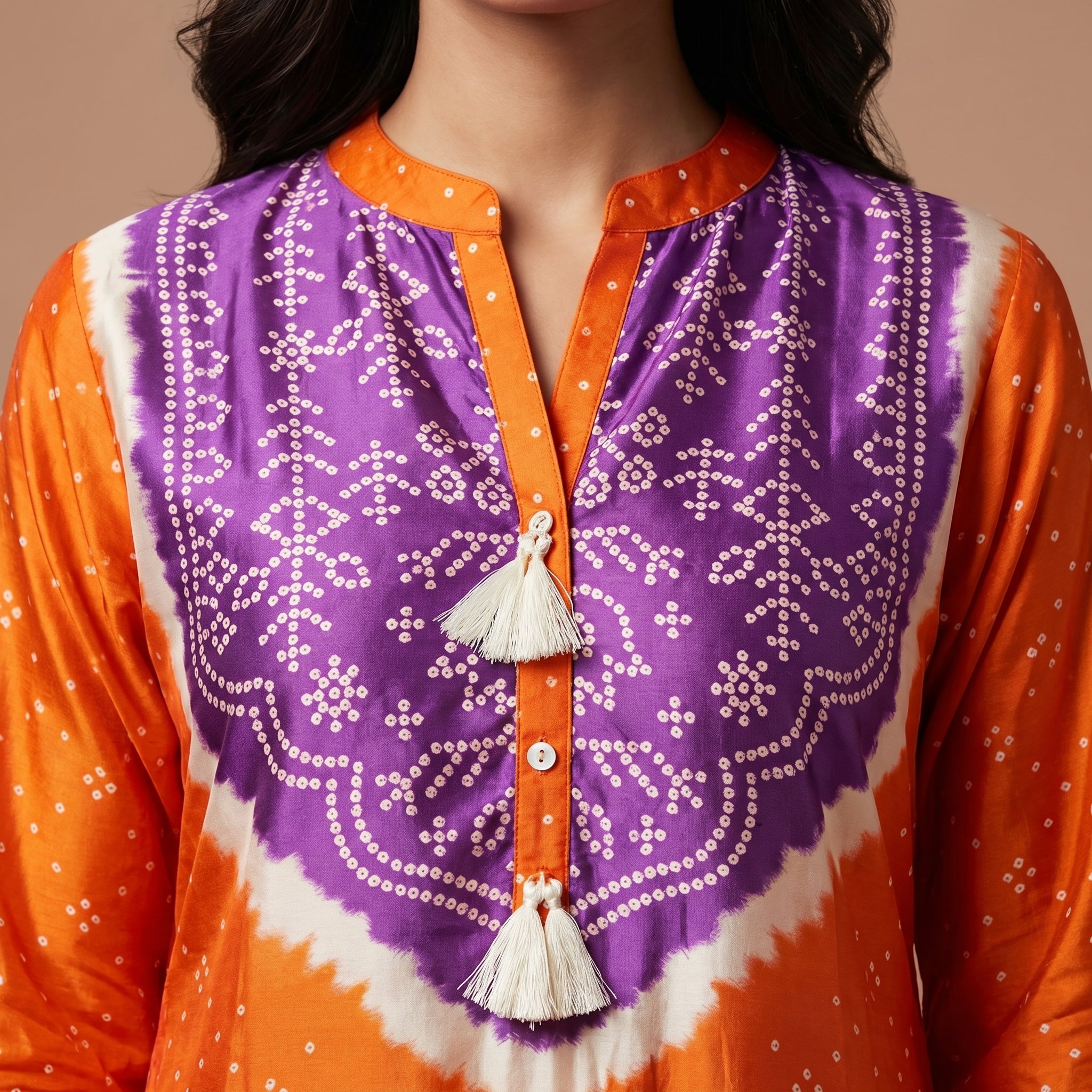 Tangerine Bandhej Gajji Silk Glow Kurta Set