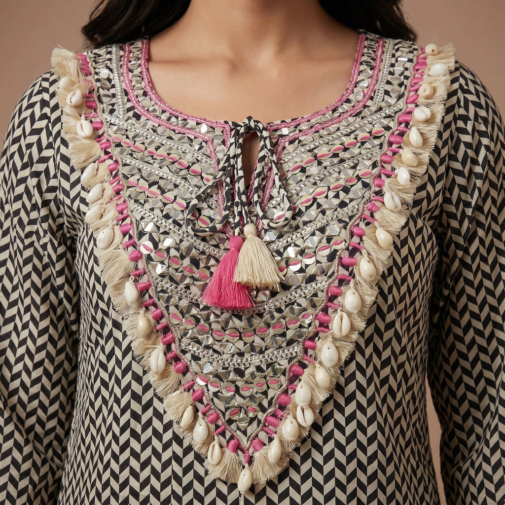 Ivory Chevron Grace Modal Silk Co-Ord Set