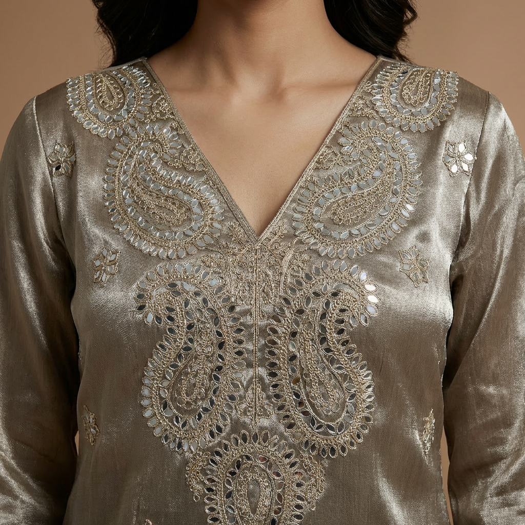 Chandani Giraffe Silk Silver Mirror work Ethnic Co-Ord Set
