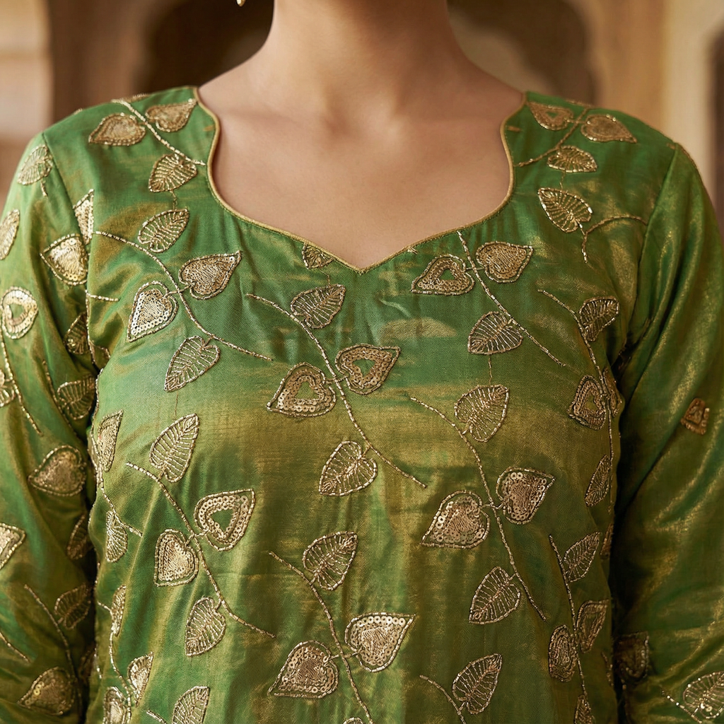 Zehra Mehendi Green Hand Embroidered Organza Kurta Set
