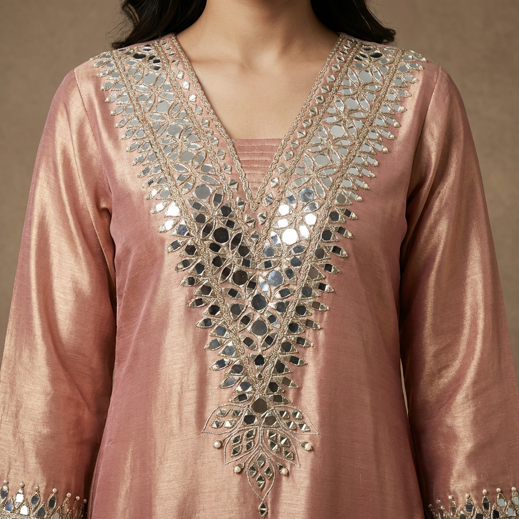 Giraffe Silk Pink Mirror Work Indo-Western Dress
