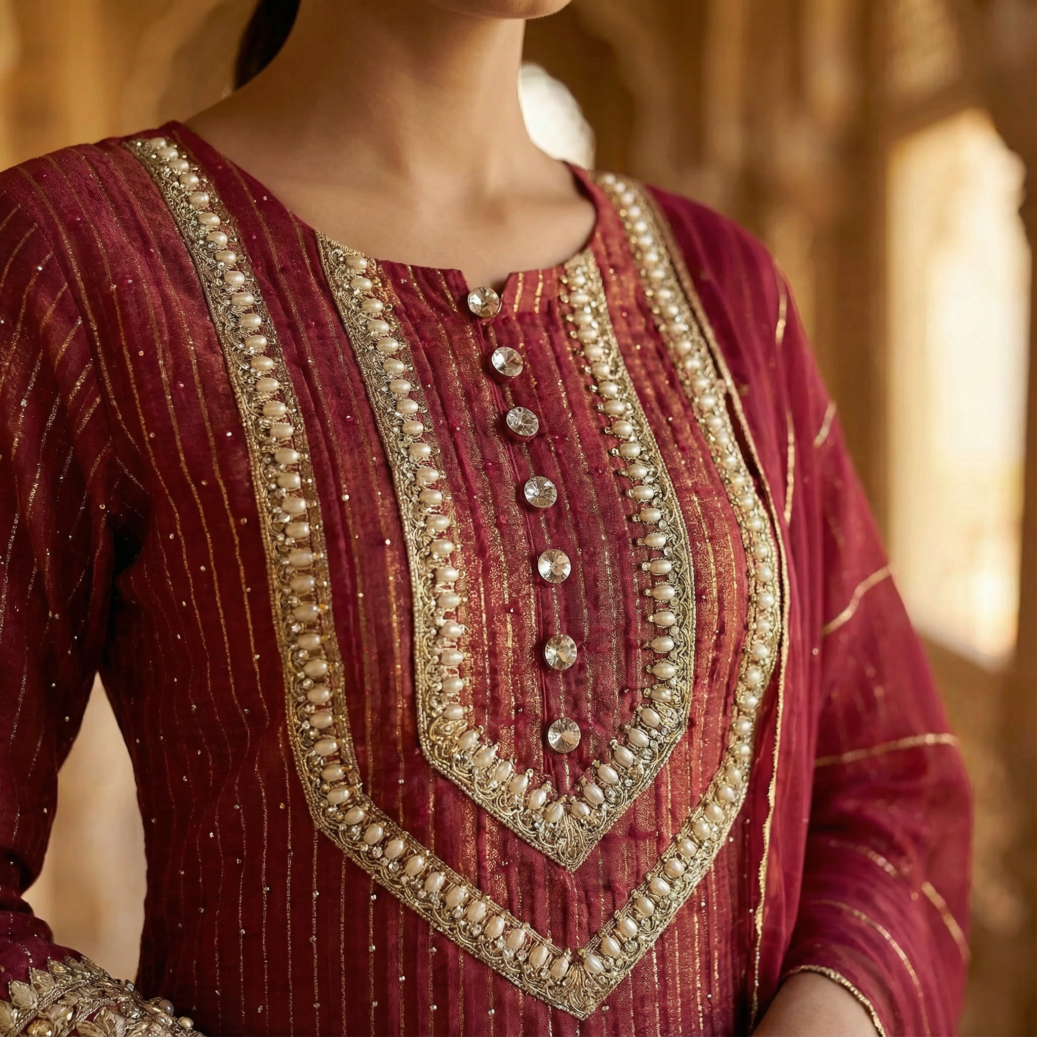 Meher Fuschia Hand-Embroidered Organza Kurta Set