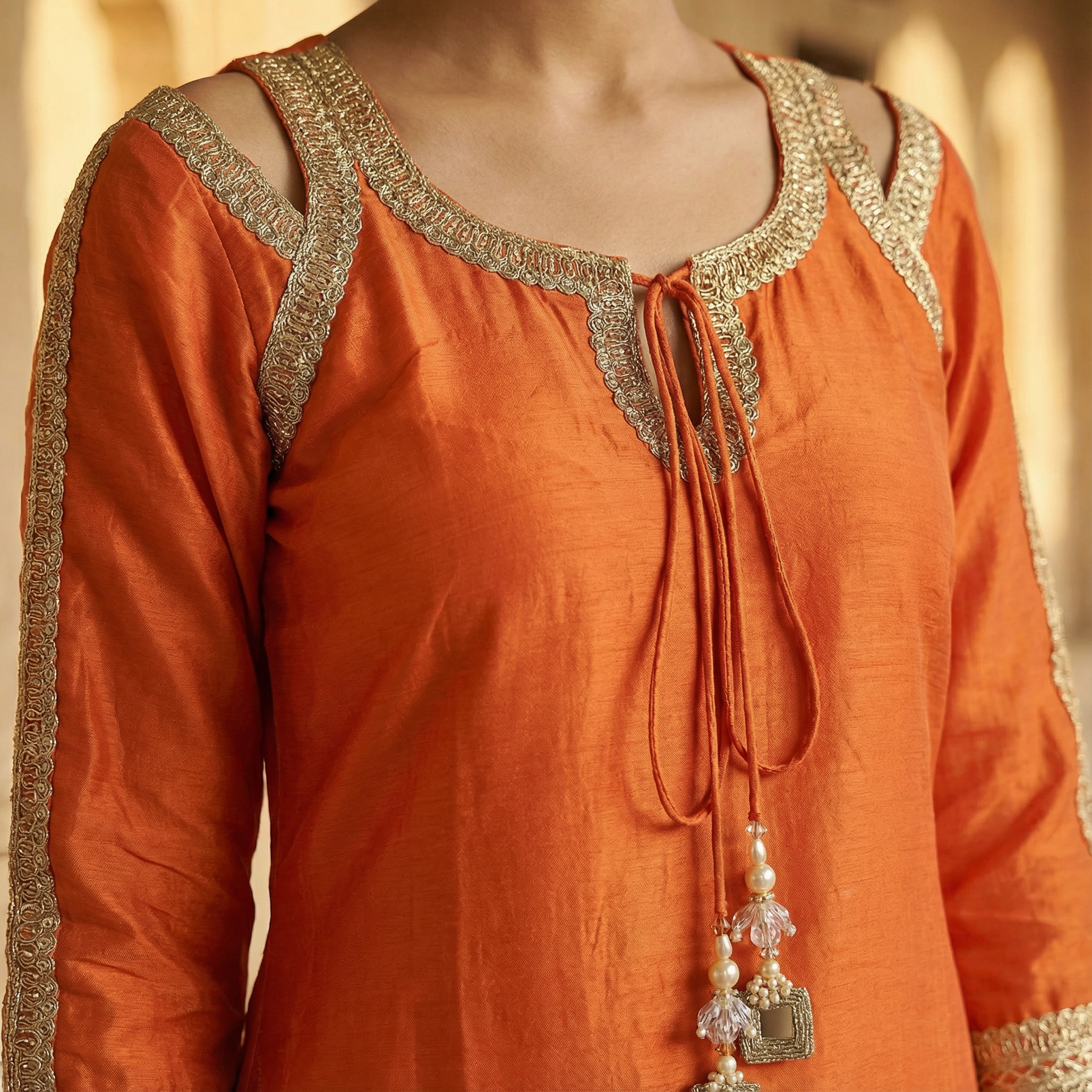 Noor Saffron Handcrafted Organza Kurta Set