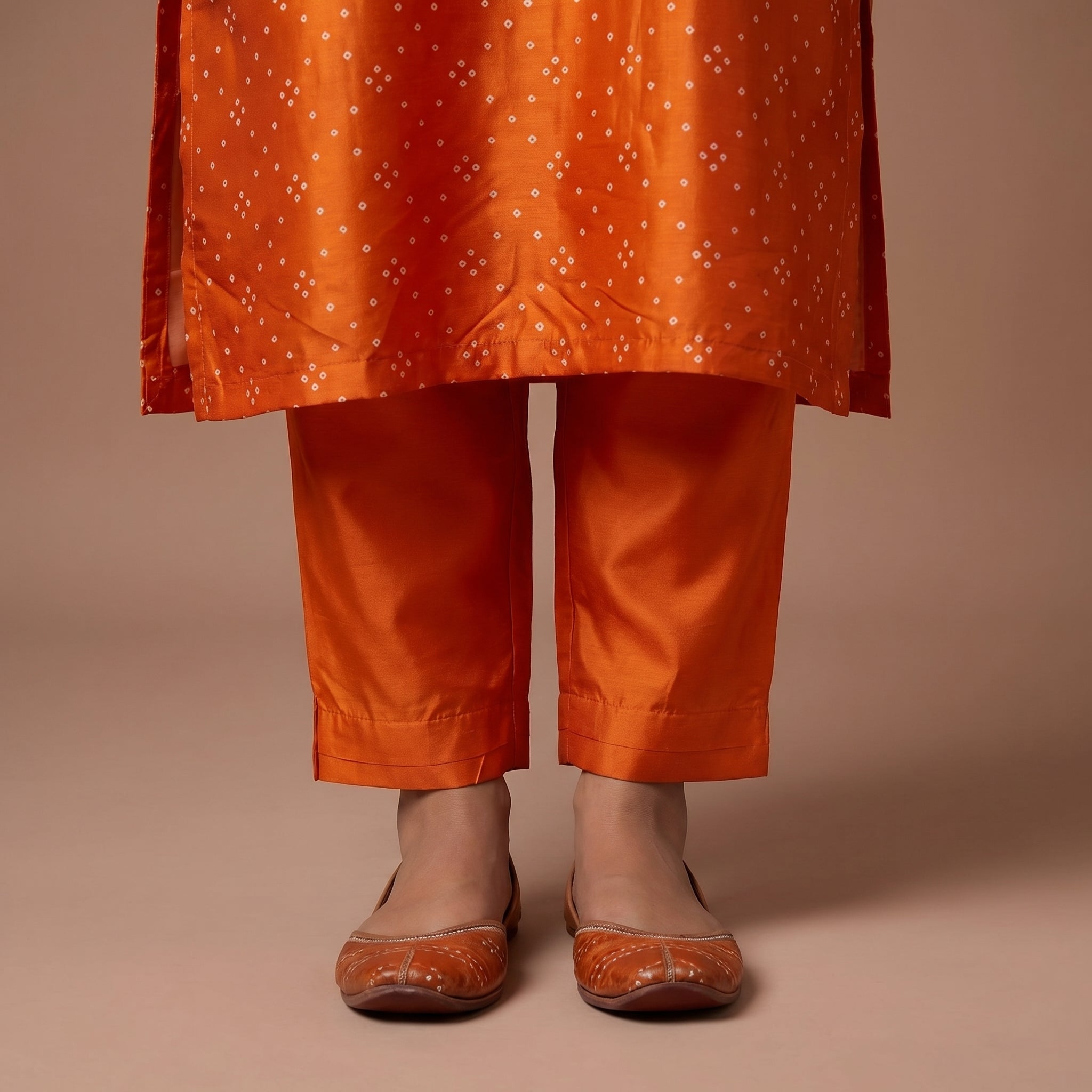 Tangerine Bandhej Gajji Silk Glow Kurta Set