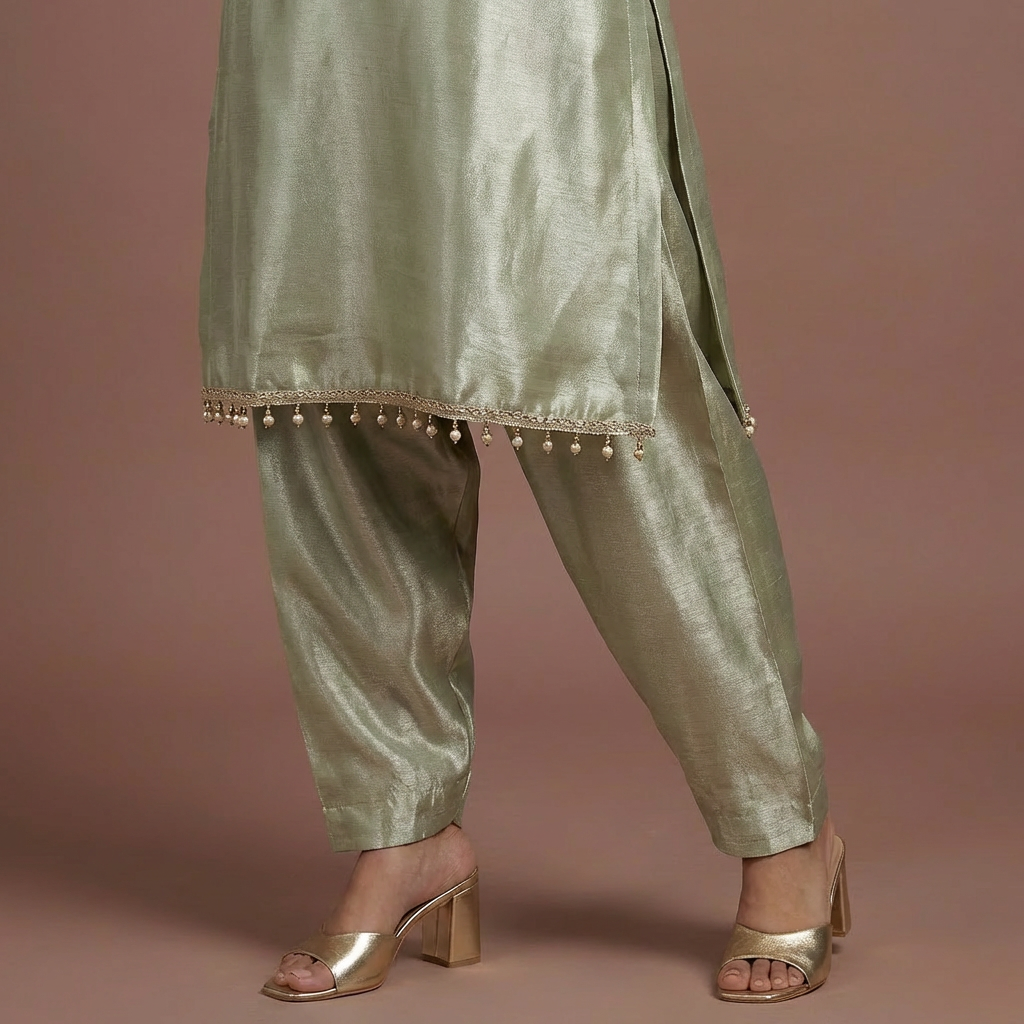 Green Blush Giraff Silk Co-Ord Set with Farsi Salwar