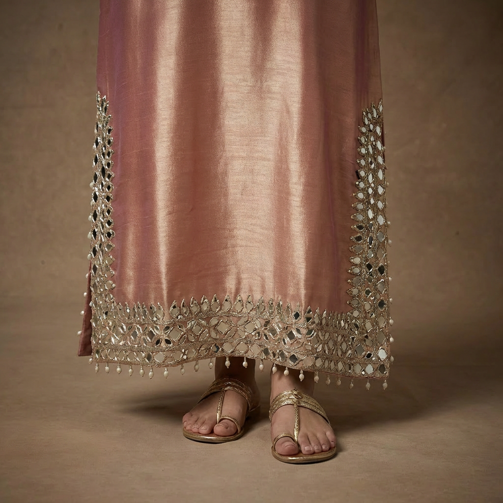 Giraffe Silk Pink Mirror Work Indo-Western Dress