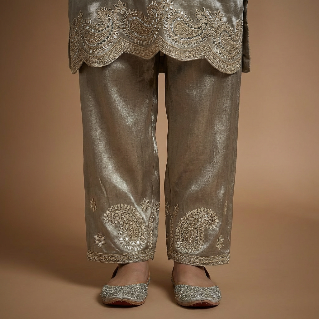 Chandani Giraffe Silk Silver Mirror work Ethnic Co-Ord Set