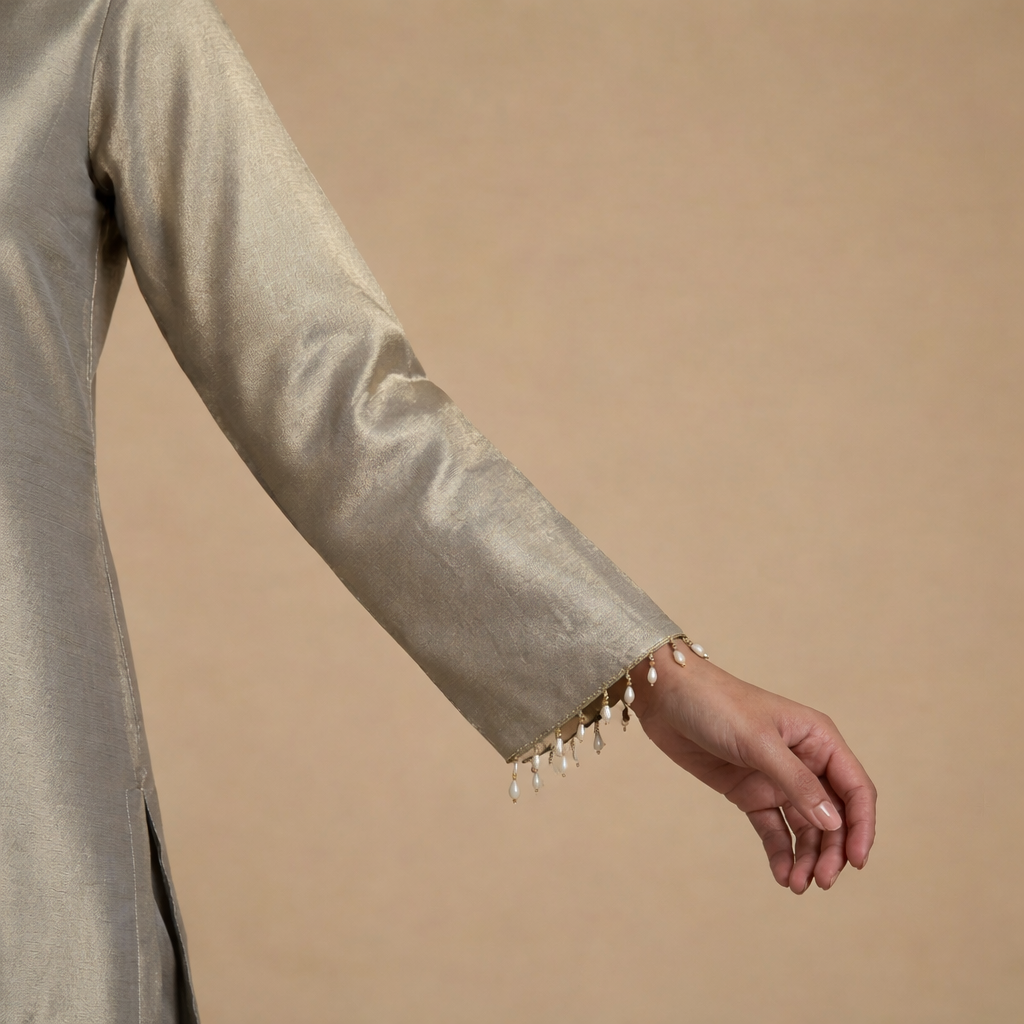 Champagne Grace Giraff Silk Co-Ord Set with Farsi Salwar