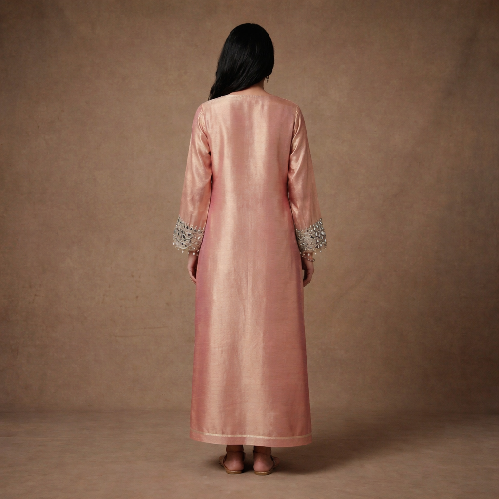 Giraffe Silk Pink Mirror Work Indo-Western Dress