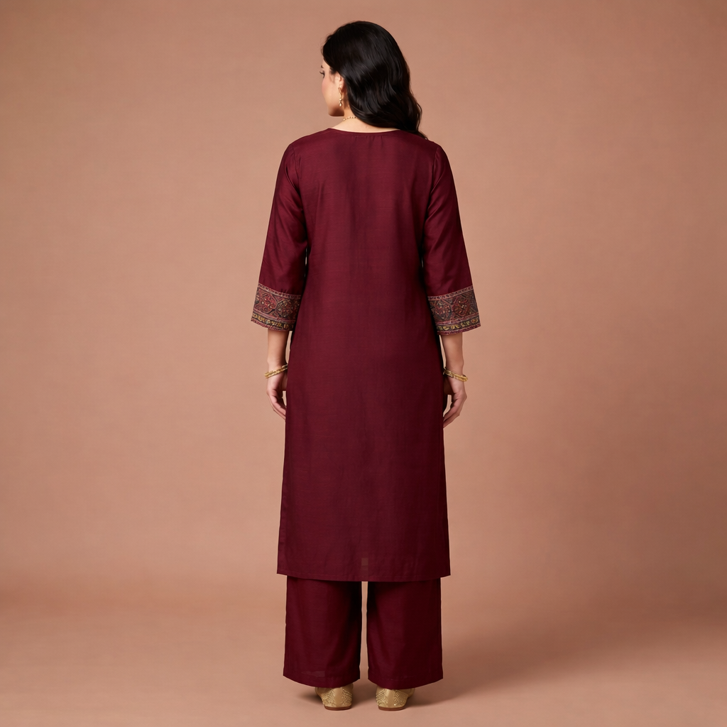 Royal Maroon Heritage Viscose Kurta Set