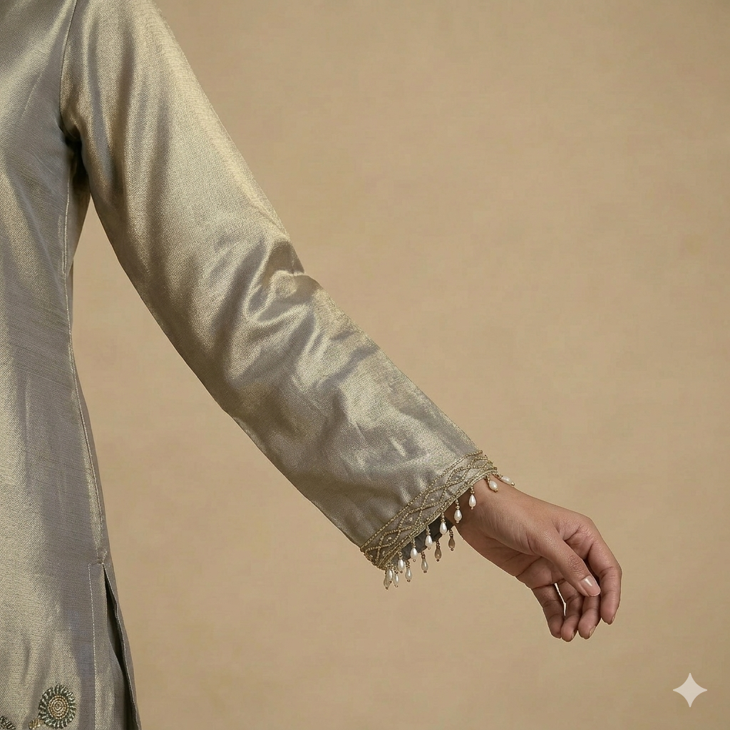 Champagne Grace Giraff Silk Co-Ord Set with Farsi Salwar