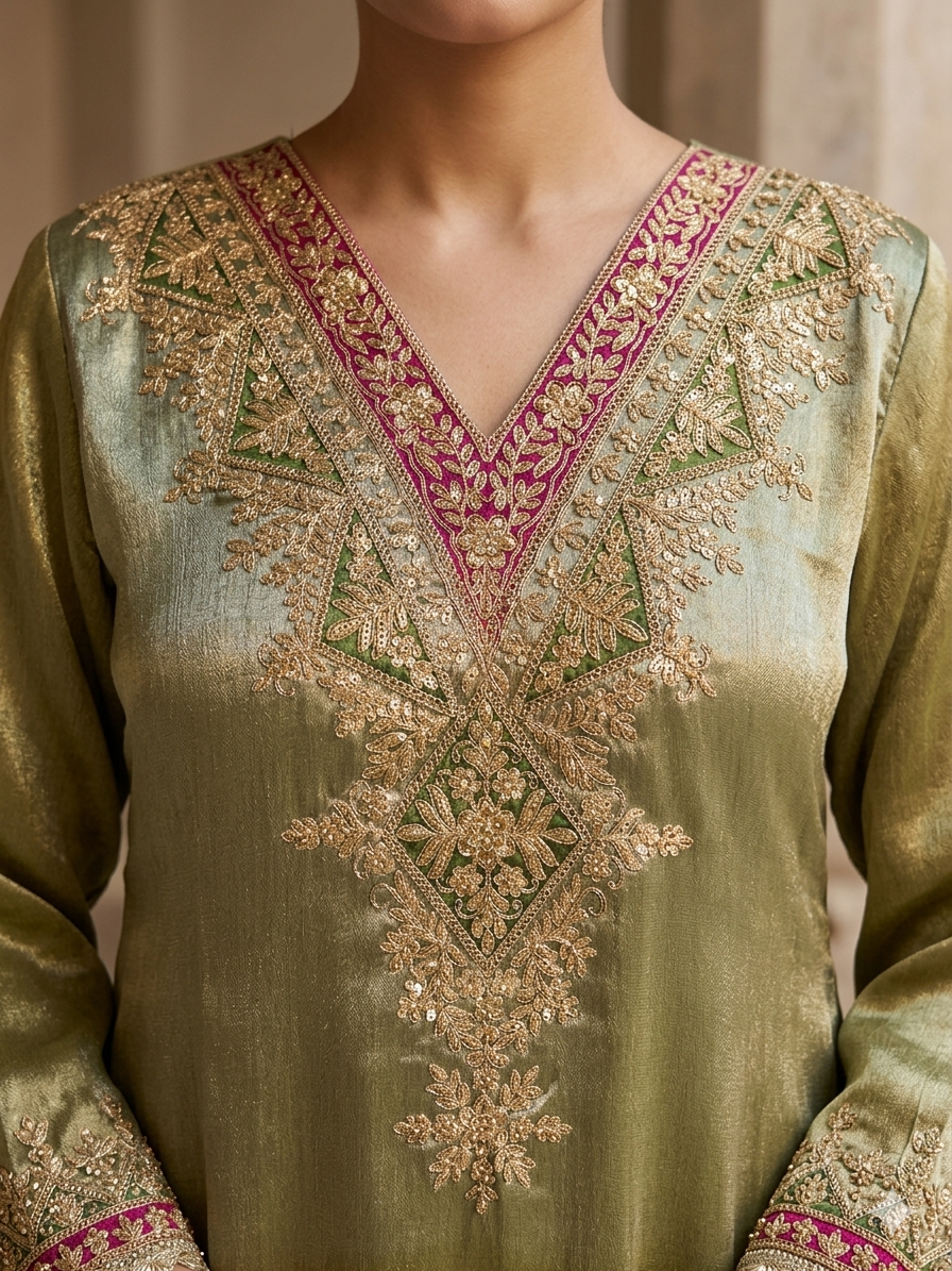 Olive Aura Giraff Silk Co-Ord Set