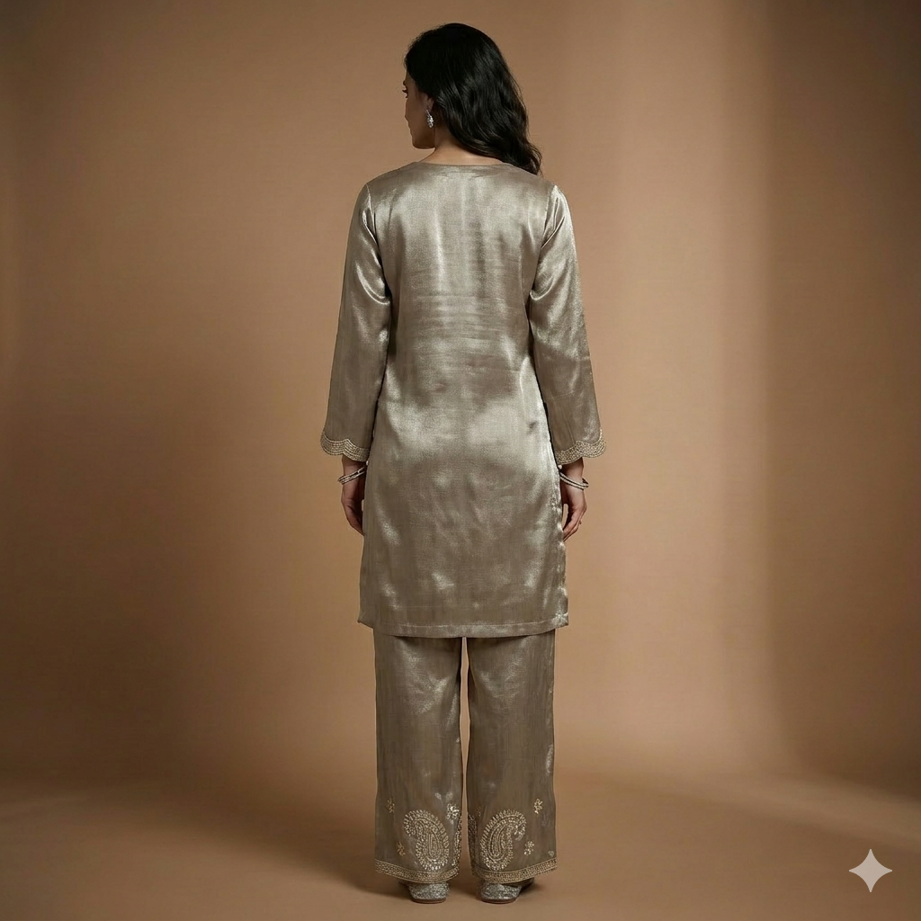 Chandani Giraffe Silk Silver Mirror work Ethnic Co-Ord Set