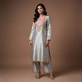 Silver Blush Elegance Giraff Silk Co-Ord Set with Farsi Salwar