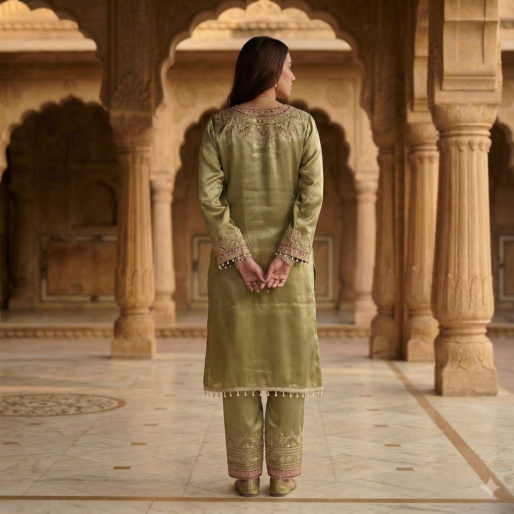 Olive Aura Giraff Silk Co-Ord Set