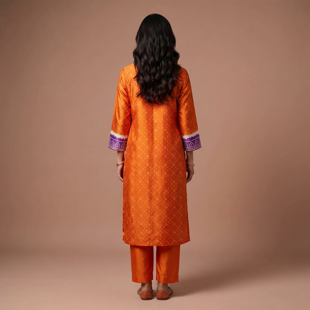 Tangerine Bandhej Gajji Silk Glow Kurta Set
