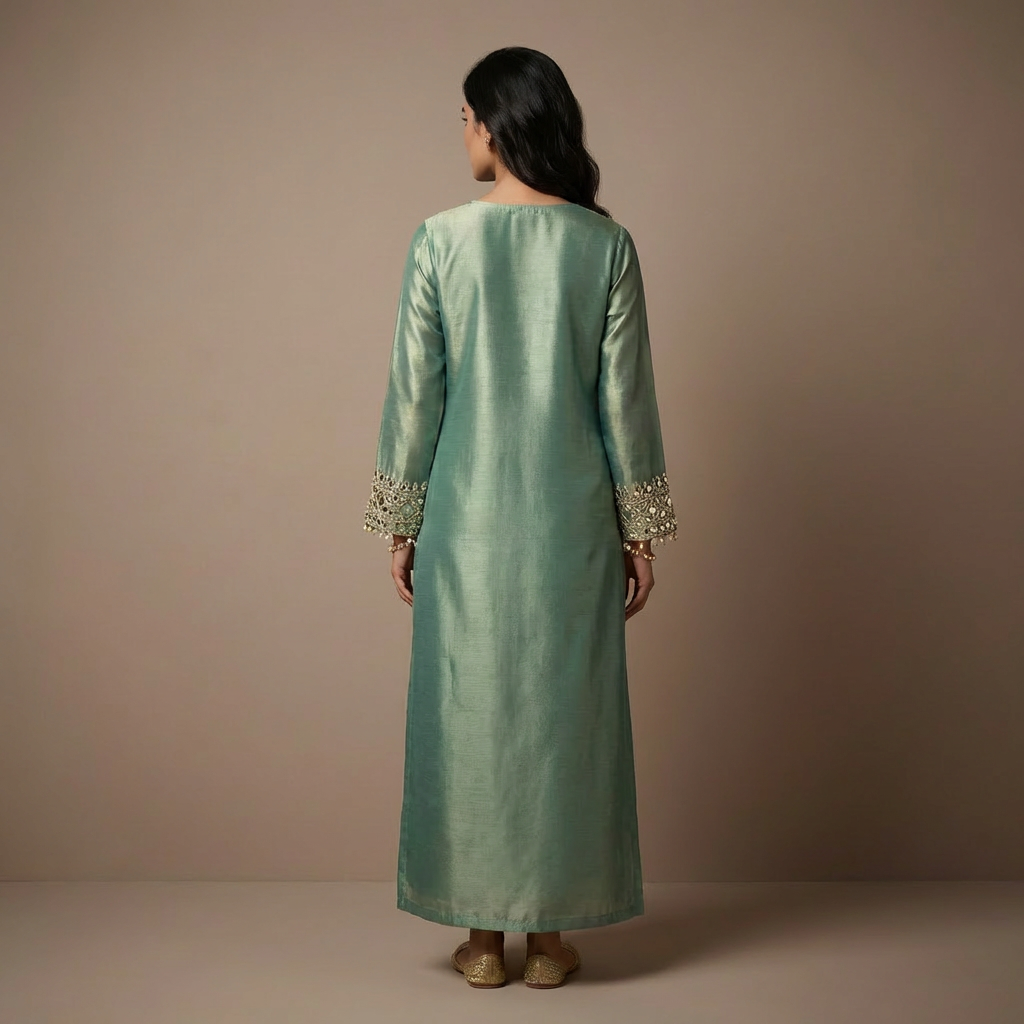 Giraffe Silk Green Mirror Work Indo-Western Dress