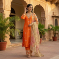 Zariya Noor Handcrafted Organza Rust Orange Kurta Set