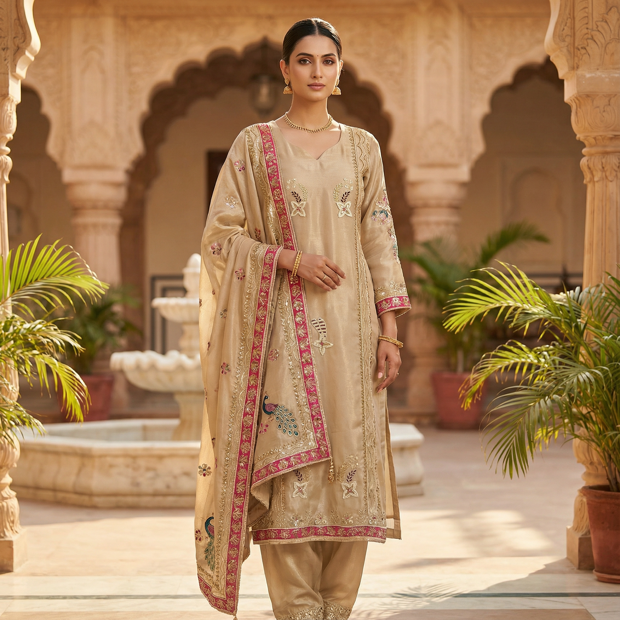 Ivory Noor Hand Embroidered Organza Kurta Set