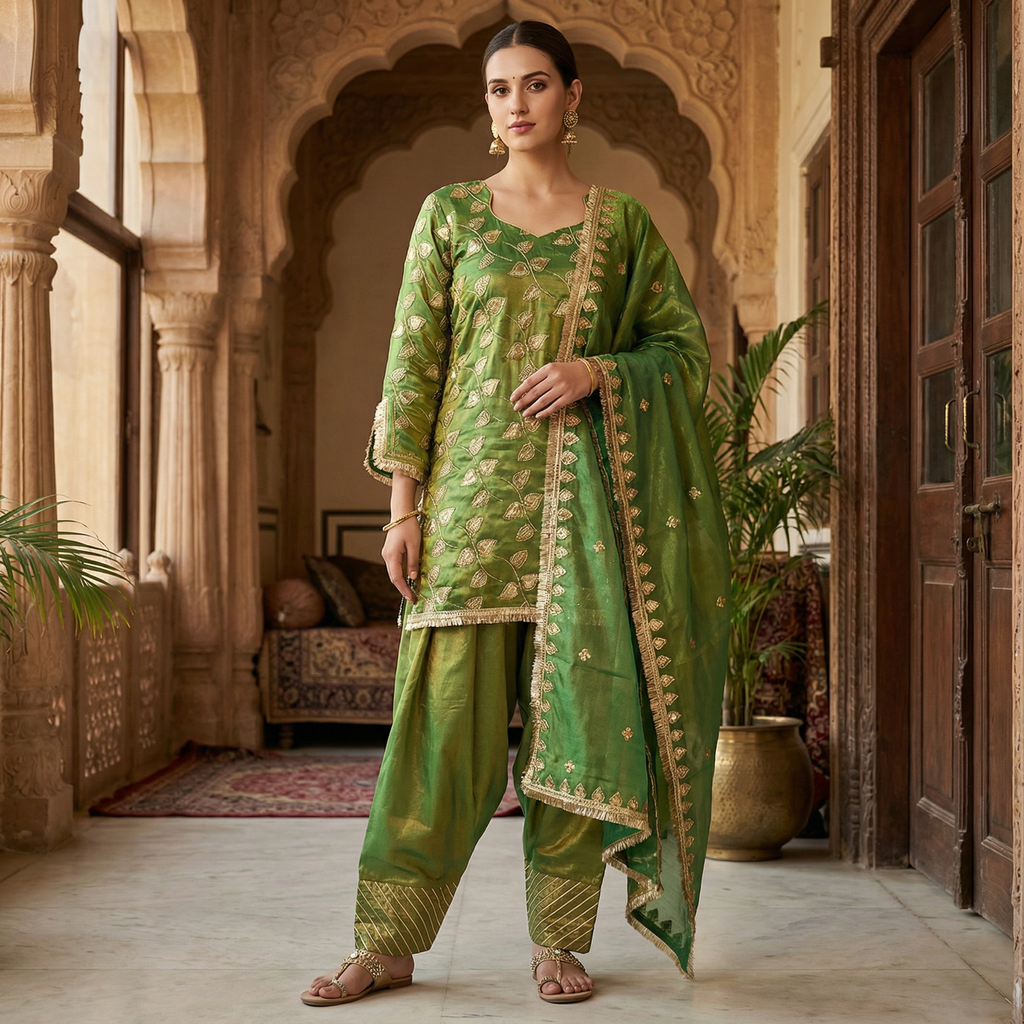 Zehra Mehendi Green Hand Embroidered Organza Kurta Set