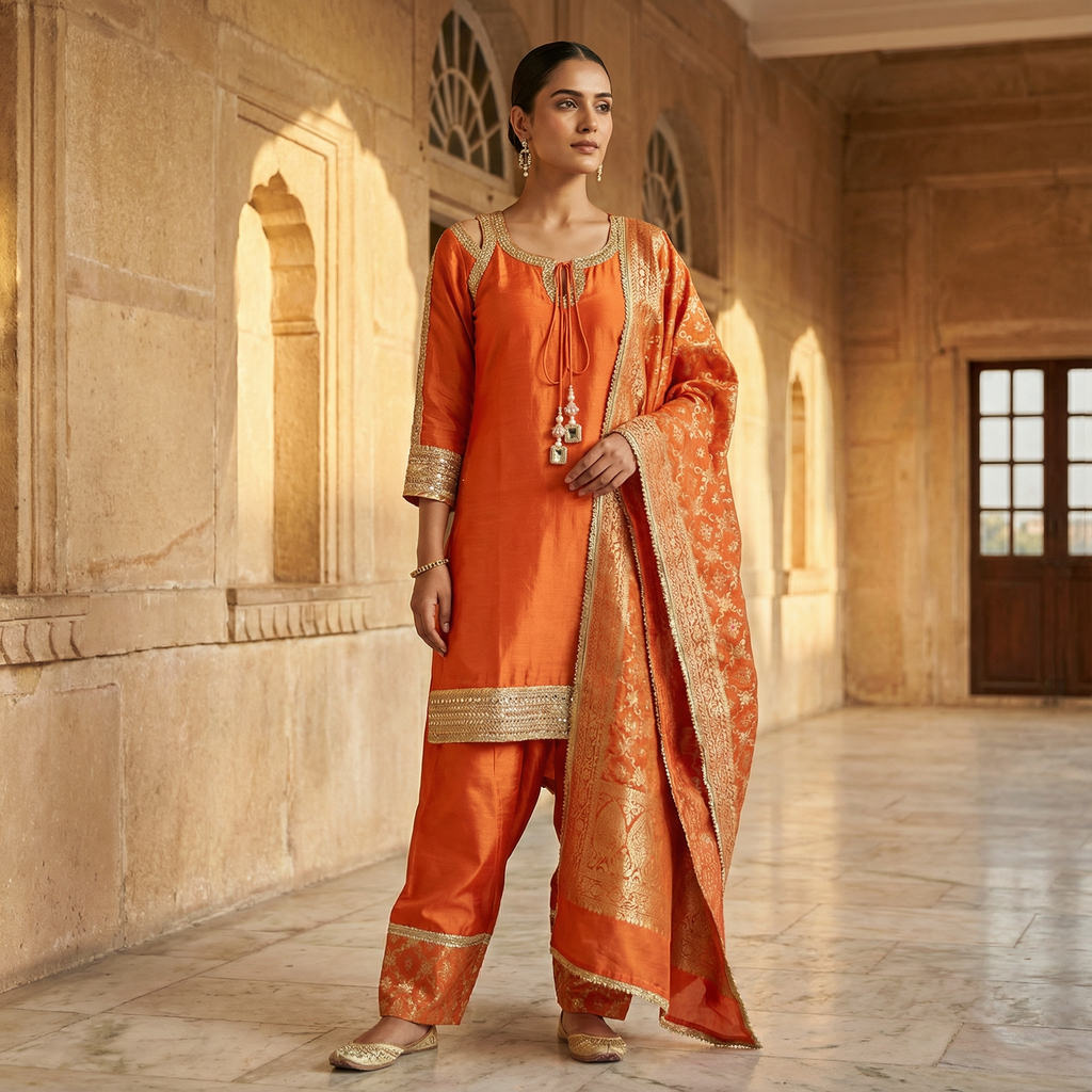 Noor Saffron Organza Kurta Set