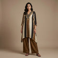 Brown Silk Panelled Kurta Set with Straight Pants