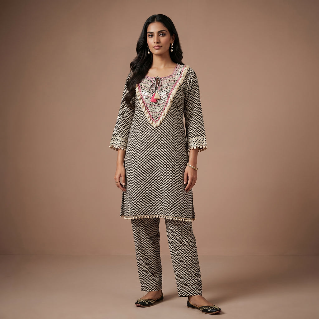 Ivory Chevron Grace Modal Silk Co-Ord Set