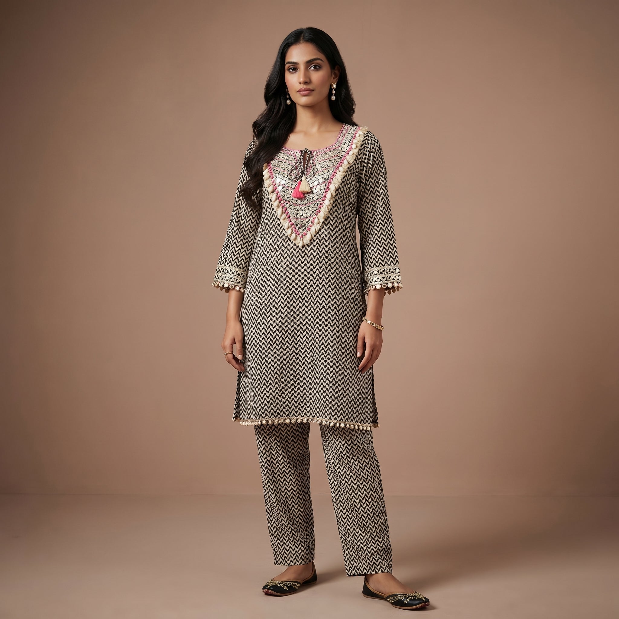 Ivory Chevron Grace Modal Silk Co-Ord Set