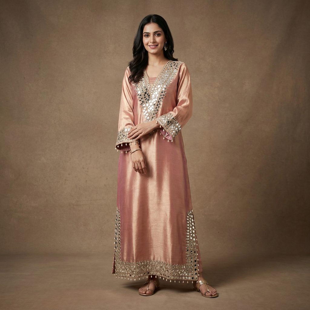 Giraffe Silk Pink Mirror Work Indo-Western Dress