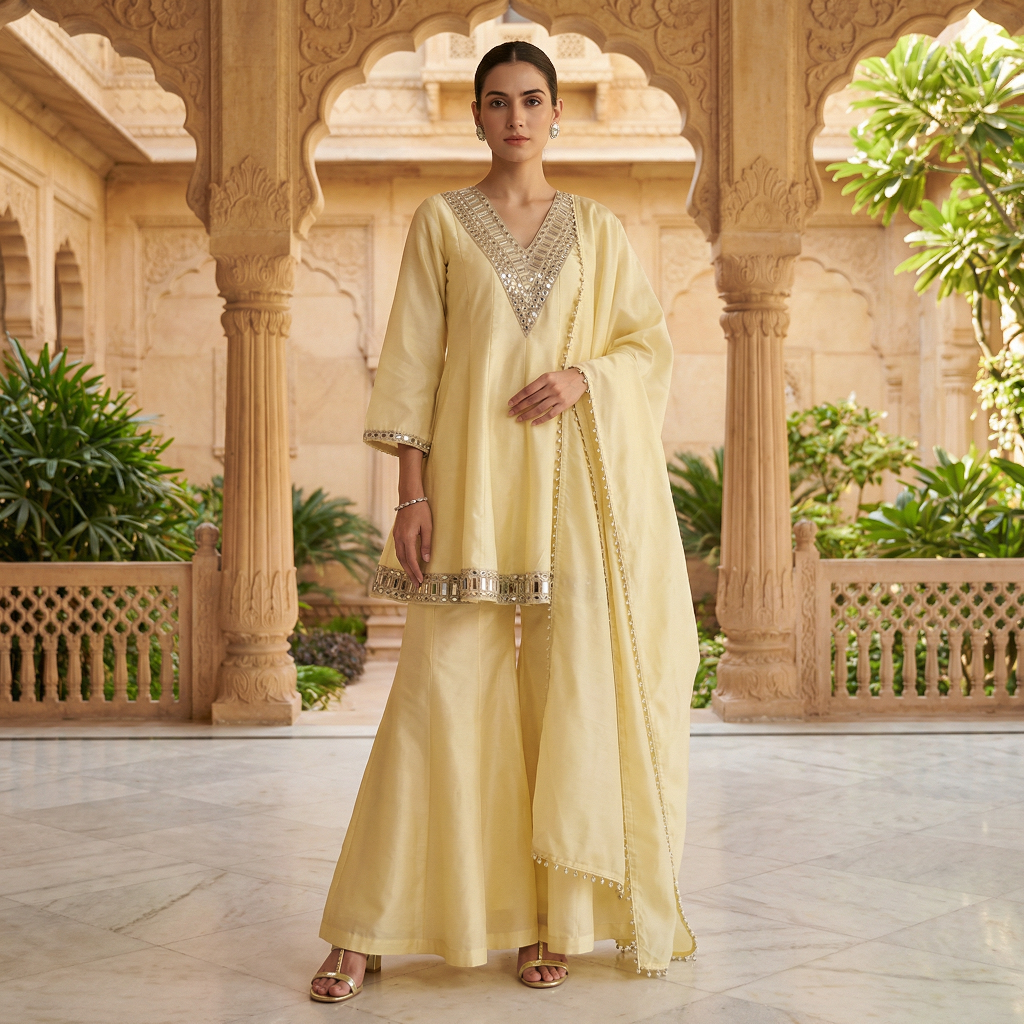 Sheesha Off-white Mirror work Kurta set