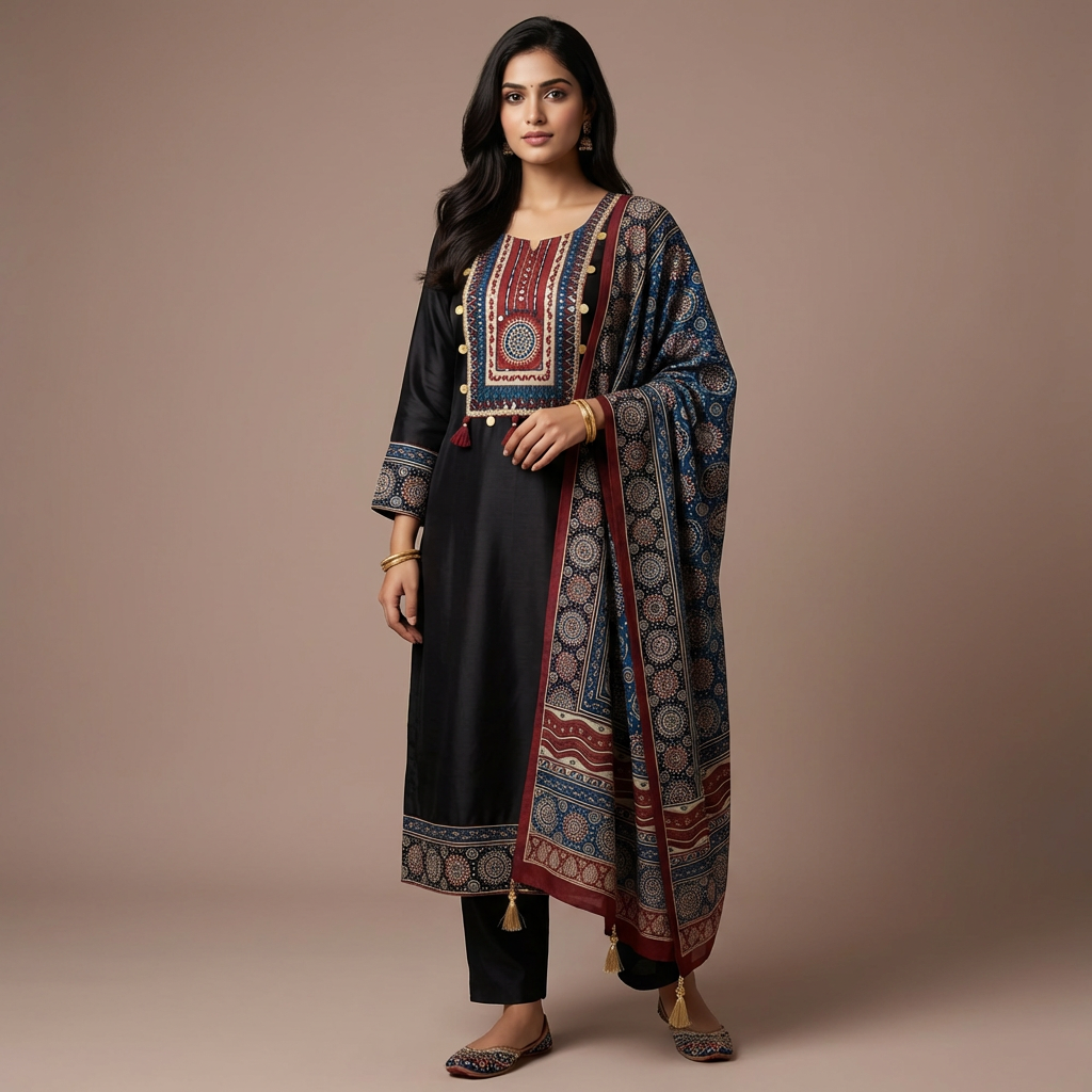 Midnight Ajrakh Elegance Kurta Set
