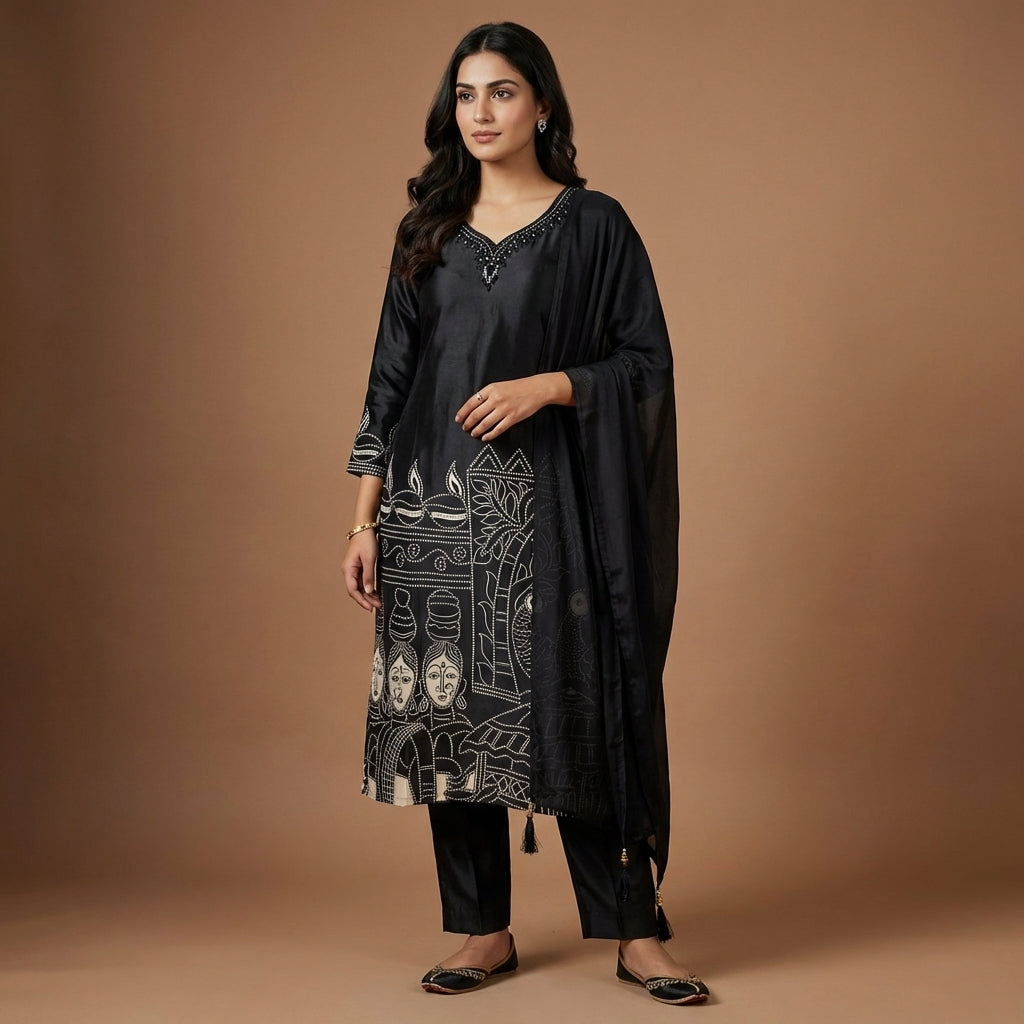 Midnight Heritage Gajji Silk Kurta Set