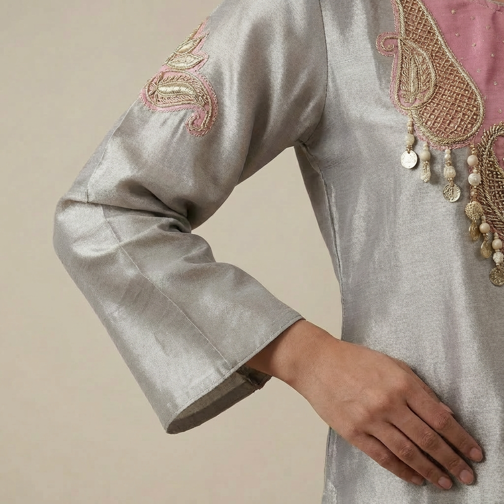 Silver Blush Elegance Giraff Silk Co-Ord Set with Farsi Salwar