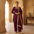 Shringar Wine Satin Kurta Set for women