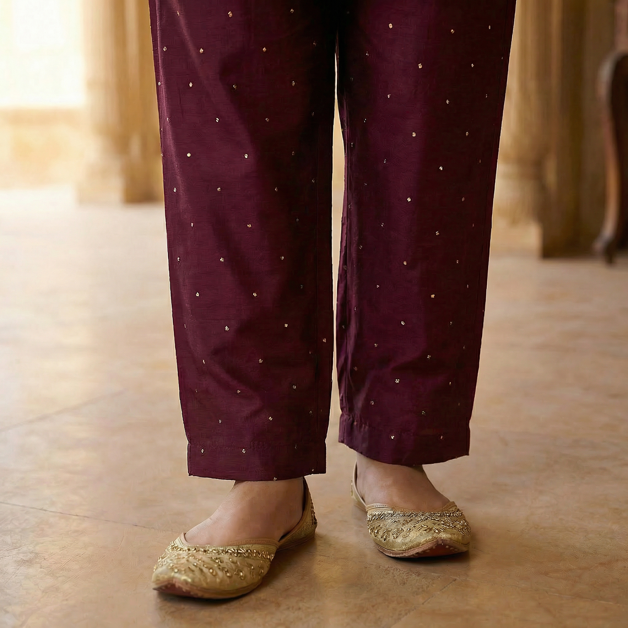 Shringar Wine Satin Kurta Set for women